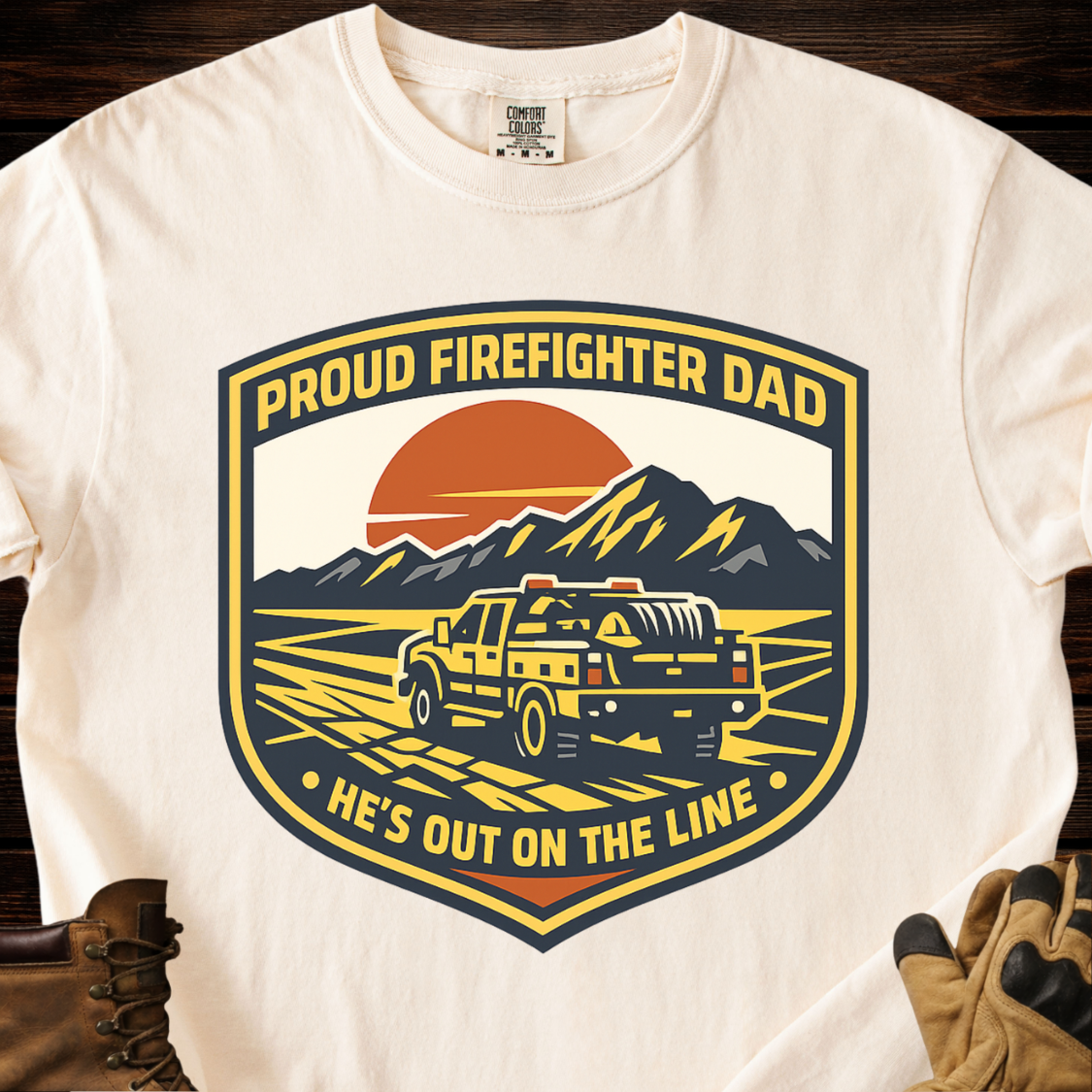 Proud Firefighter Dad He's Out On The Line T-Shirt