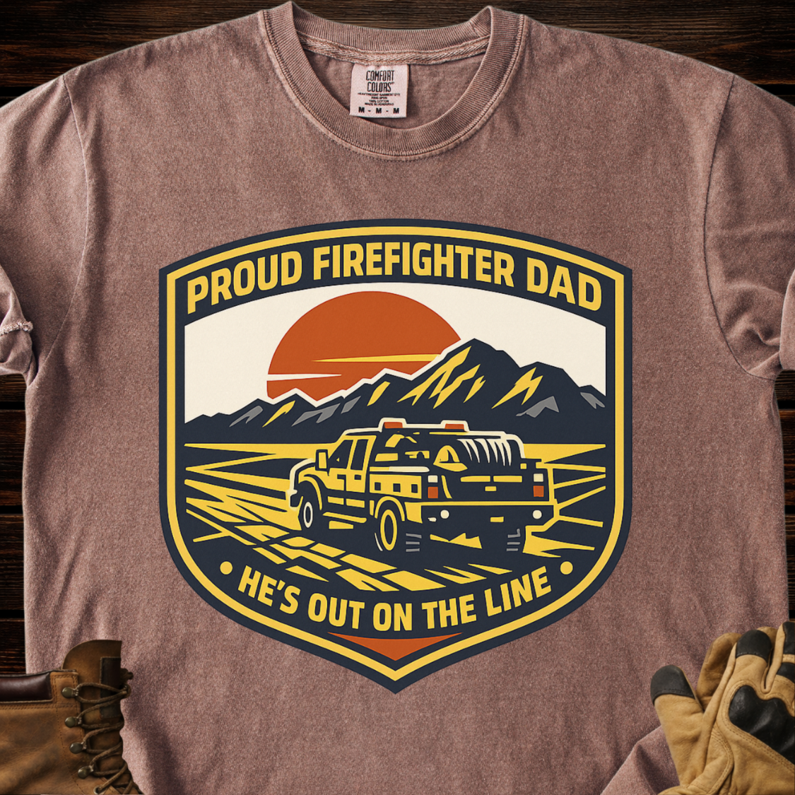 Proud Firefighter Dad He's Out On The Line T-Shirt