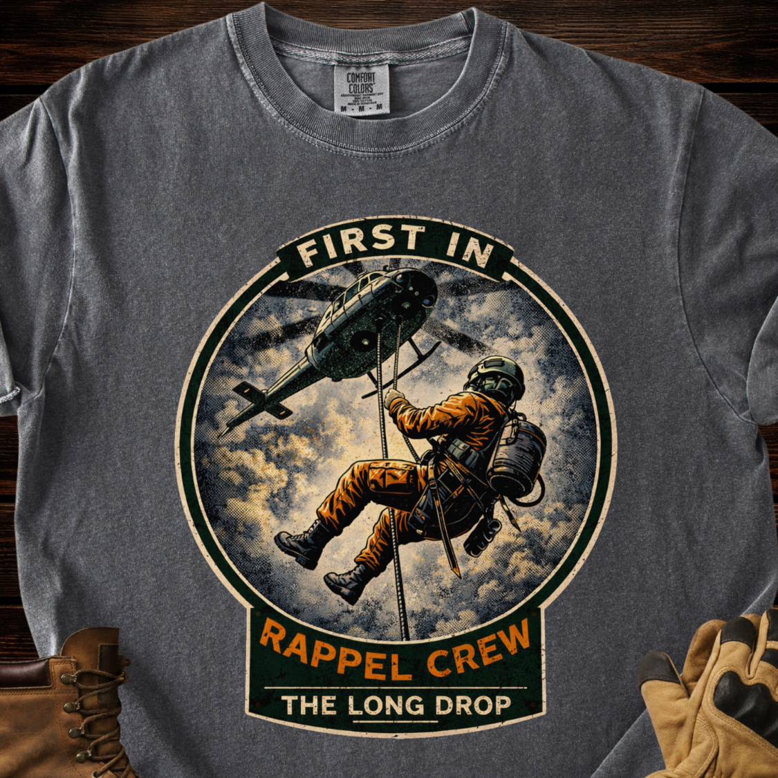 First In Rappel Crew The Long Drop T‑Shirt